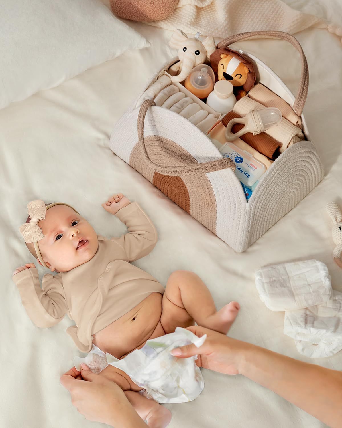 Baby Diaper Caddy Organizer, Cotton Rope Diaper Caddy Basket
