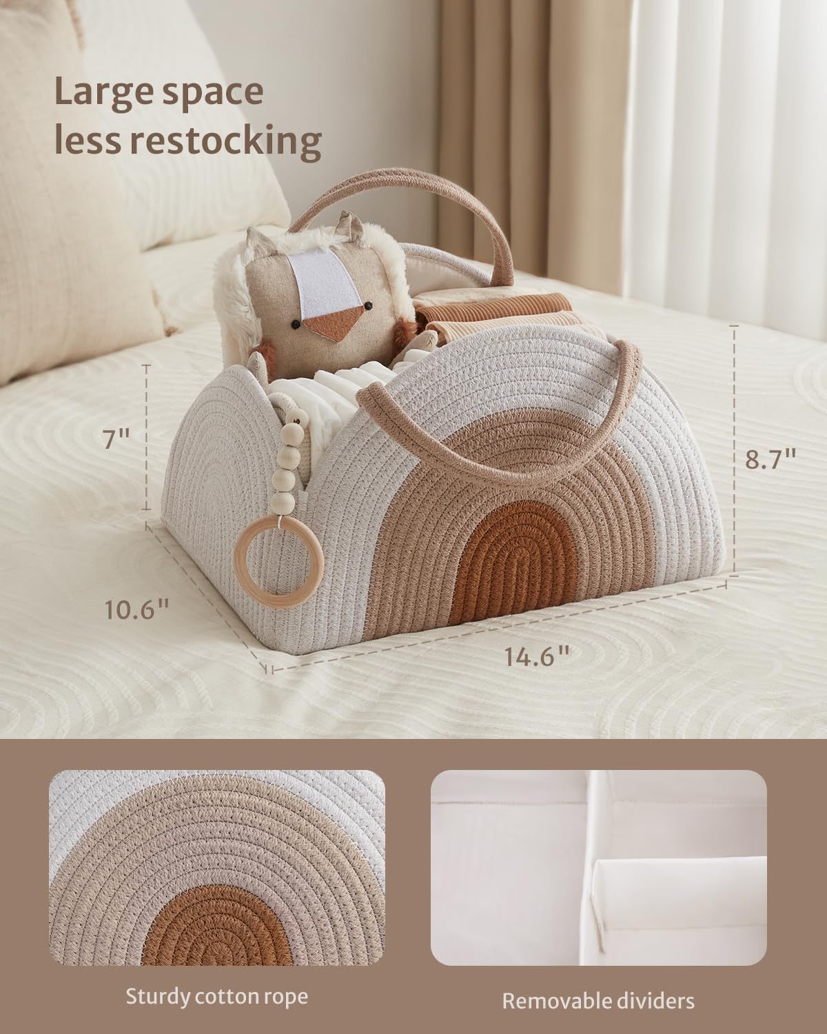Baby Diaper Caddy Organizer, Cotton Rope Diaper Caddy Basket