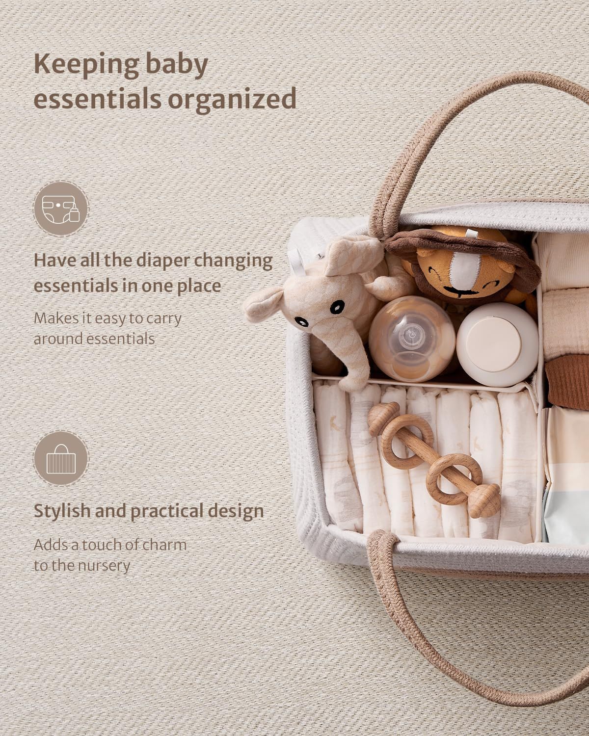 Baby Diaper Caddy Organizer, Cotton Rope Diaper Caddy Basket